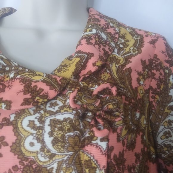 Vintage 1950's Mynette Coral Brown Paisley Button Dress - Picture 3 of 5